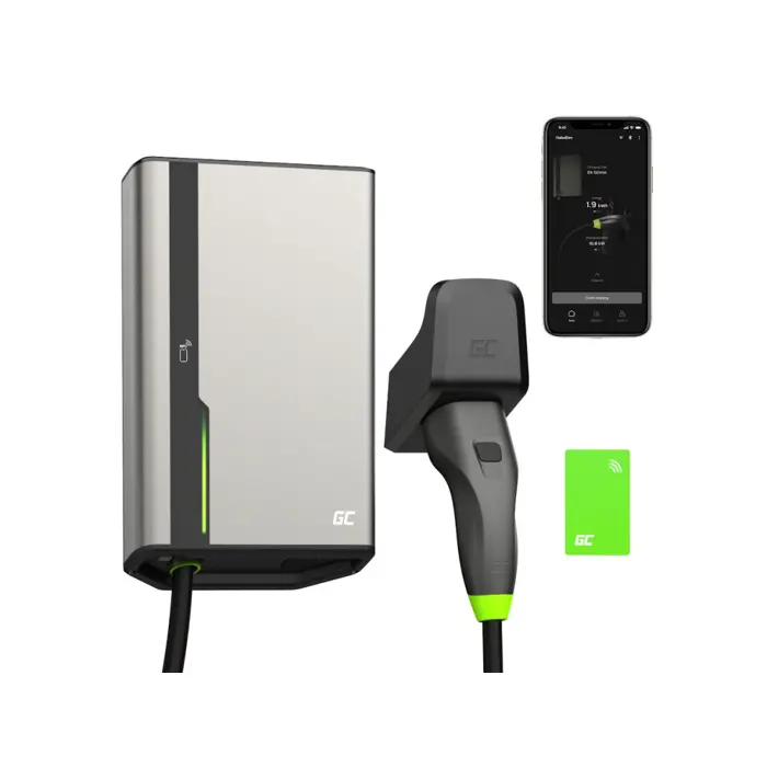 Green Cell GC EVGC021B2275 - Wallbox, 3,6 - 22 KW, 7,5 m, NFC Grey Aluminium Wall Built-in display LED