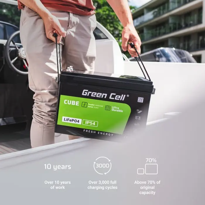 Green Cell Žalias Cell CUBE LiFePO4 125Ah 12,8V 1600Wh liio geležies fosfato baterija kemperiui, sauls energijai, neprijungtai prie tinklo, laivui Lithium Iron Phosphate (LiFePO4) 12.8 V