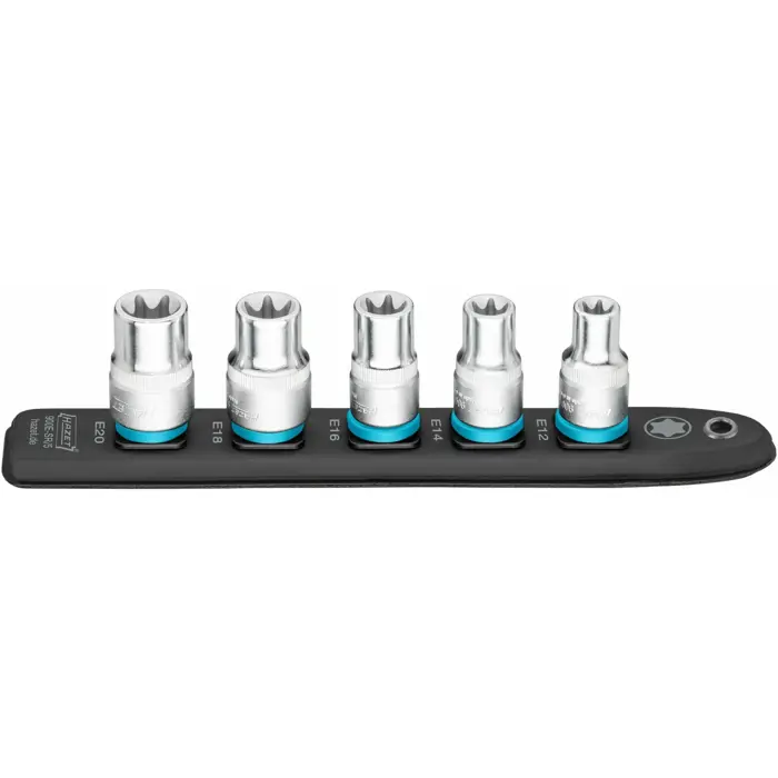 Hazet SmartRail 1/2 socket set outside TORX, 5 pieces (black, E12 - E20, short)
