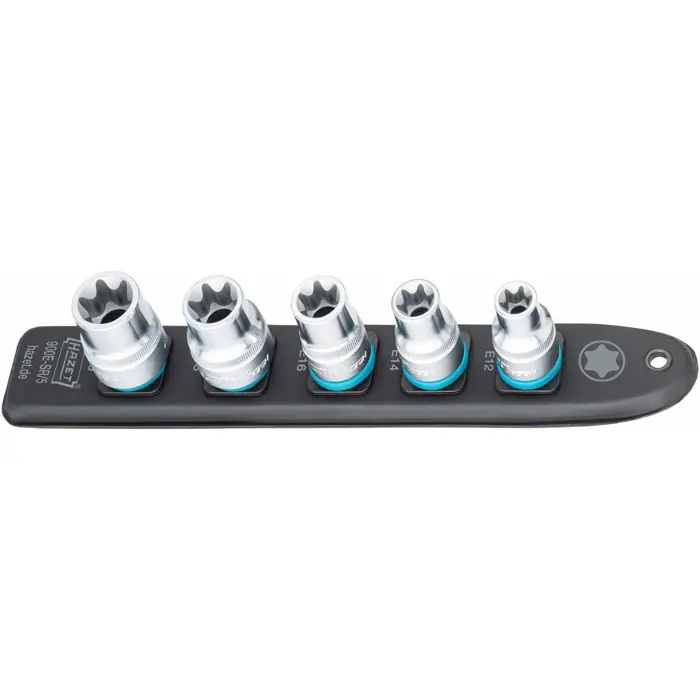 Hazet SmartRail 1/2 socket set outside TORX, 5 pieces (black, E12 - E20, short)