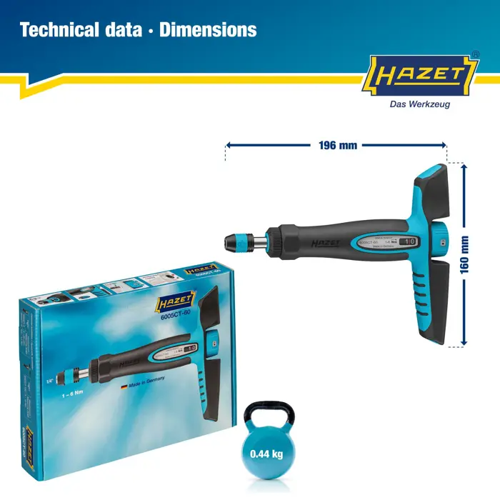 Hazet torque screwdriver with T-handle (black/blue, 1 - 6 Nm, 1/4" bit holder)