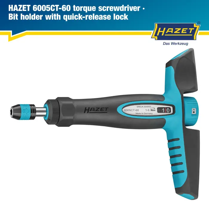 Hazet torque screwdriver with T-handle (black/blue, 1 - 6 Nm, 1/4" bit holder)