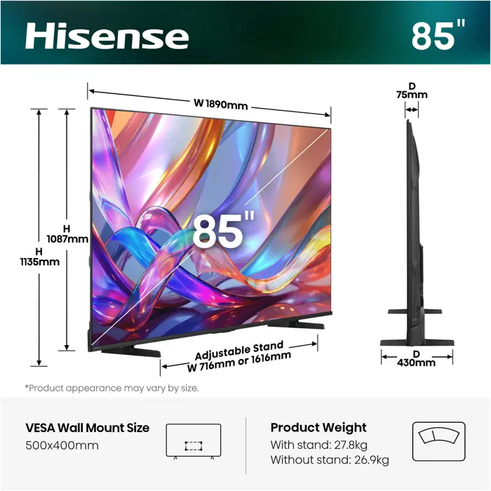 Hisense 85E7S Hi-QLED TV (215 cm (85 inches), black, UltraHD/4K, triple tuner)