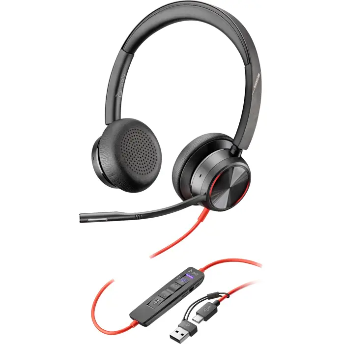HP Poly Blackwire 8225 USB-C Stereo Headset + USB-C/A Adapter (Black, Certified for Microsoft Teams)