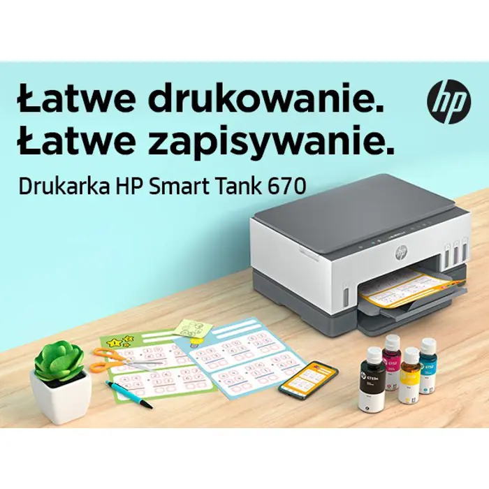 HP SMART Tank 670 / drukarka wielofunkcyjna / A4 / skaner / kopiarka / druk / 4800x1200dpi / USB / WiFi / BT / szaro-biały