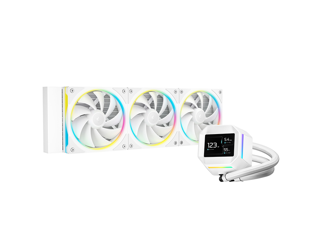 Komplet za tekočinsko hlajenje AIO Liquid Cooler DeepCool LM360 WH, 360mm, LCD, ARGB, bel - R-LM360-WHDMMC-1