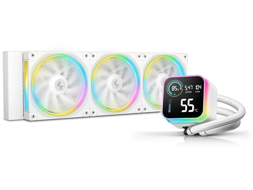 Komplet za tekočinsko hlajenje AIO Liquid Cooler DeepCool LQ360 ULTRA WH, 360mm, LCD, ARGB, bel - R-LQ360-WHASMC-G-1