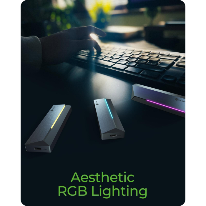 IcyBox IB-1826MCL-CU31 enclosure for M.2 NVMe/SATA SSD with USB-C 3.2 Gen 2 interface and RGB lights