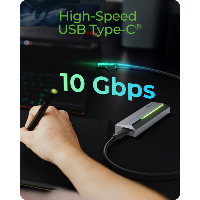 IcyBox IB-1826MCL-CU31 enclosure for M.2 NVMe/SATA SSD with USB-C 3.2 Gen 2 interface and RGB lights