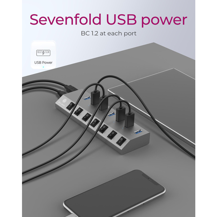 IcyBox IB-HUB1701-C3 7-portni USB-A hub s stikali