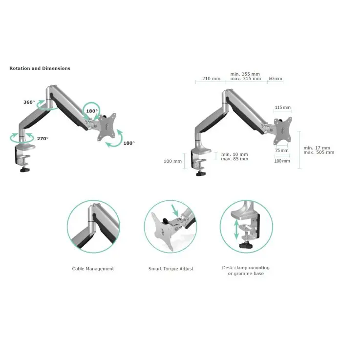 IcyBox single desktop mount for monitor up to 32 ''