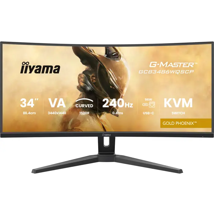 IIYAMA 34" GCB3486WQSCP-B1 UWQHD (3440x1440) VA Curved, 240Hz, 1500R 21:9, 500 cd/m2, 4000:1, 0.4ms, 2×HDMI/DP, USB-C Dock 95W, USB-Hub, RJ45, KVM, PiP, PbP, zvučnici