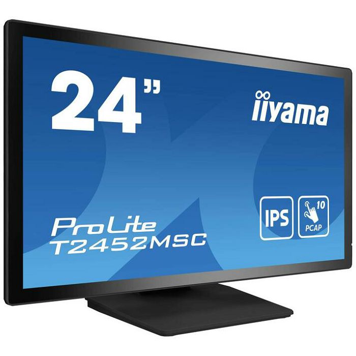 IIYAMA Monitor LED PROLITE T2452MSC-B1 24” PCAP multi-touch edge-to-edge glass and anti fingerprint coating IPS Full HD 400 cd/m² HDMI DP Speakers