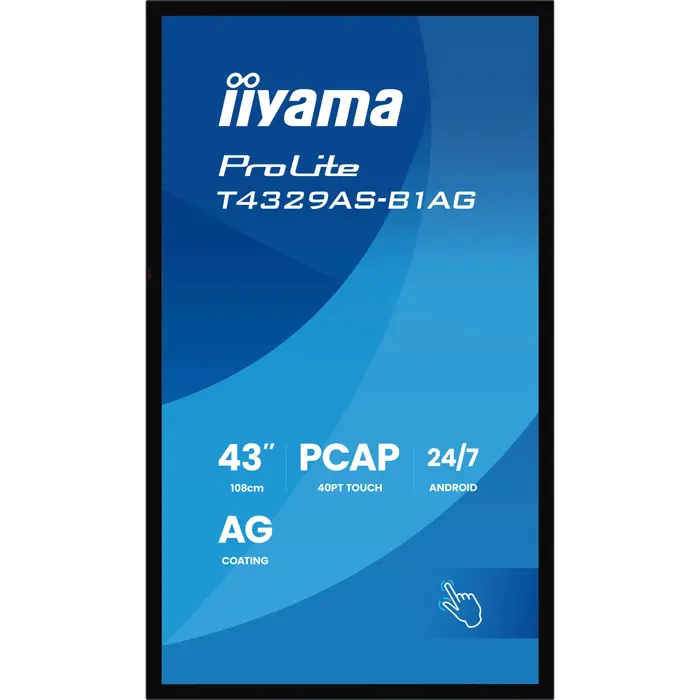 Iiyama ProLite T4329AS-B1AG (108 cm (42.5 inches), black (matt), UltraHD/4K, VA, touchscreen, Android, USB-C)