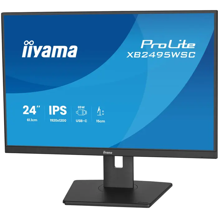 Iiyama ProLite XB2495WSC-B1 (61.1 cm (24 inches), black (matt), WUXGA, IPS, HDMI, USB-C, USB hub, 100Hz panel)