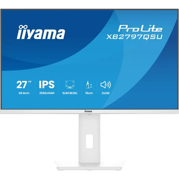 Iiyama ProLite XB2797QSU-W1 (68.5 cm (27 inches), white (matt), QHD, IPS, HDMI, DP, USB hub, ergonomic stand)