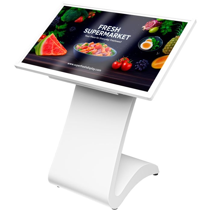 Indoor Tilted Totem 43inch, LCD350cd per square withoutglass, 4K(2160x3840), 10pointsIRTouch, RK3399B(Android11) CPU,Hexacore, 2xCortexA72, 4xCortexA53,1.8GHz RAM4GB,ROM64GB,Speaker 10Wx2,HDMI connect