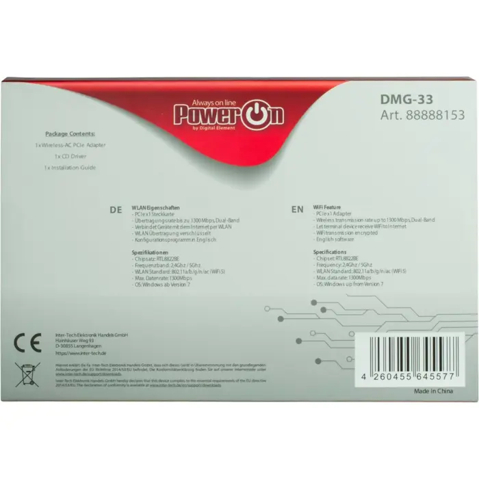 Inter-Tech DMG-33 Wi-Fi 5 PCIe Ad.-1300M - 88888153