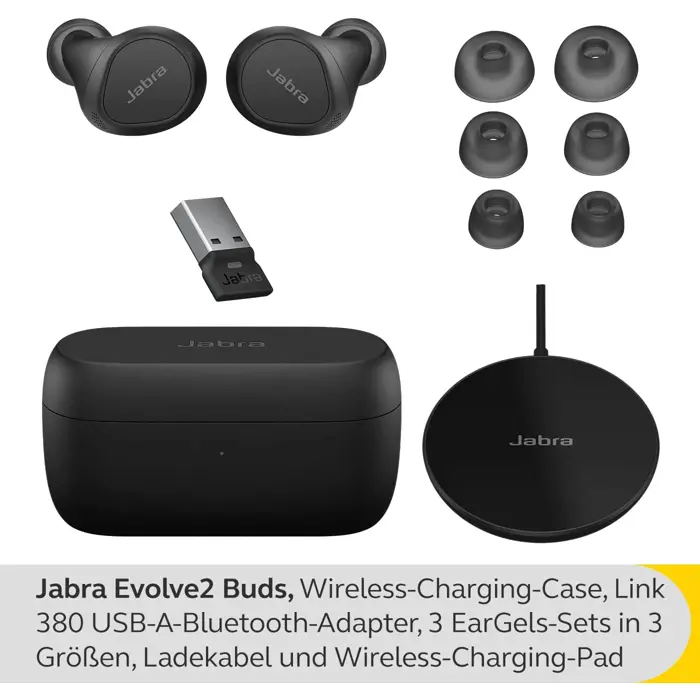 Jabra Evolve2 Buds, headphones (black, MS, USB-A, Bluetooth)