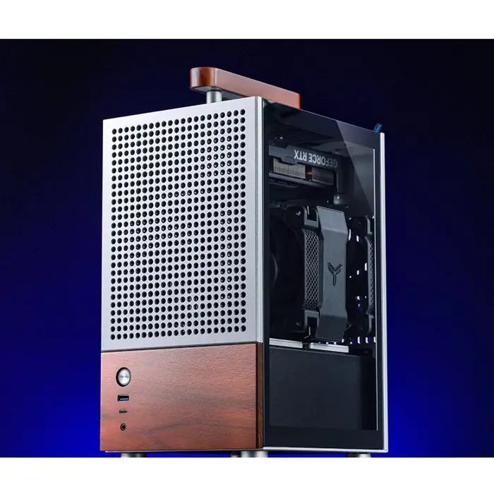 Jonsbo T6 PC Case, Mini-Tower, Mini-ITX, Tempered Glass, Wood - Silver