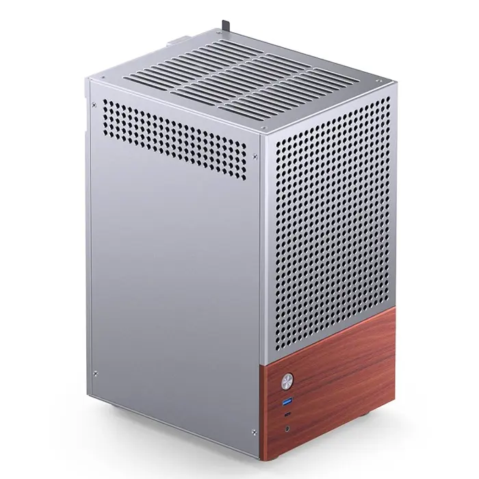 Jonsbo T6 PC Case, Mini-Tower, Mini-ITX, Tempered Glass, Wood - Silver