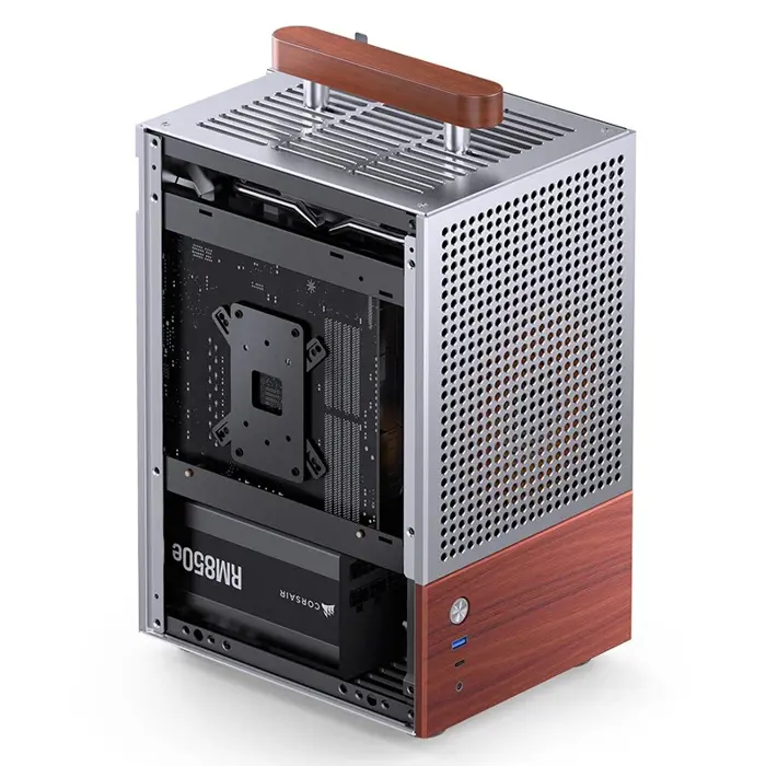 Jonsbo T6 PC Case, Mini-Tower, Mini-ITX, Tempered Glass, Wood - Silver