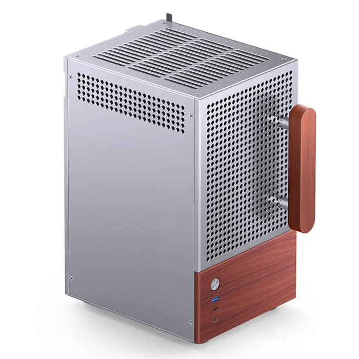 Jonsbo T6 PC Case, Mini-Tower, Mini-ITX, Tempered Glass, Wood - Silver