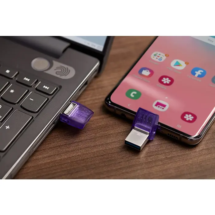 Kingston DataTraveler microDuo 3C 256GB USB Stick (Purple/Transparent, USB-A 3.2 Gen 1, USB-C 3.2 Gen 1)