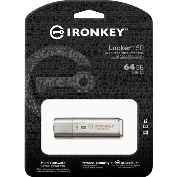 Kingston IronKey Locker+ 50 64 GB, USB stick (aluminium, USB-A 3.2 Gen 1)