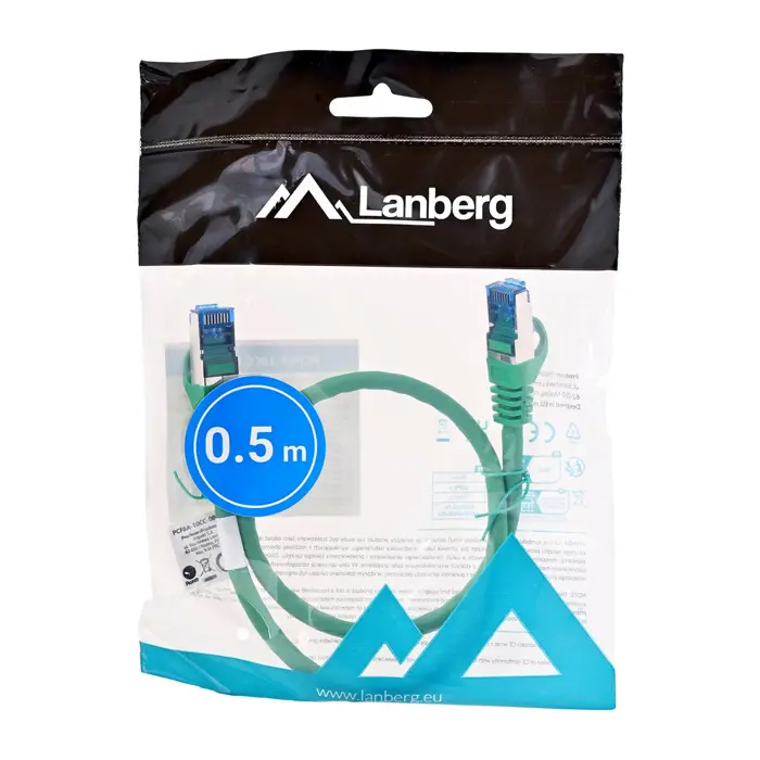 LANBERG PATCHCORD S/FTP CAT.6A 0.5M GREEN LSZH
