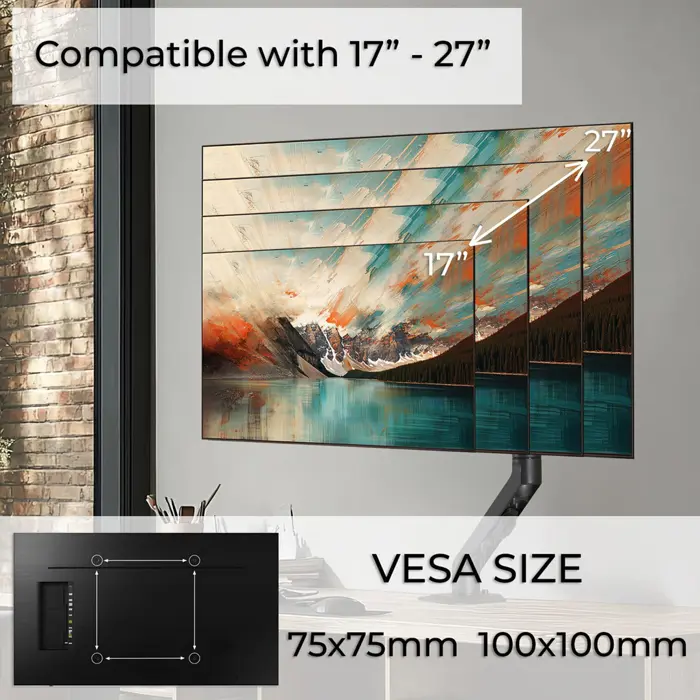 Maclean MC-906 Monitor Mount Holder Desk Table Mount 17" - 27" Adjustable Rotatable VESA 7 kg