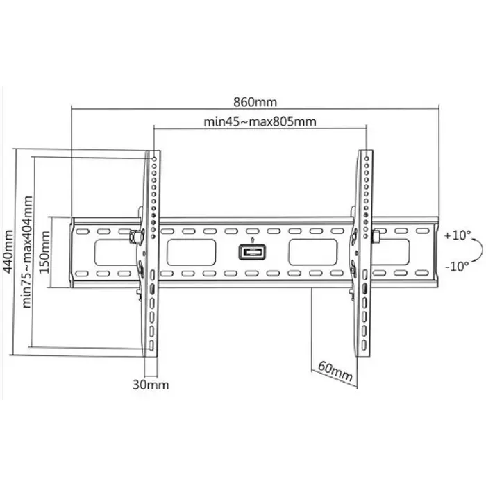 Manhattan TV nosač zidni 37"-86" do 75kg, crni