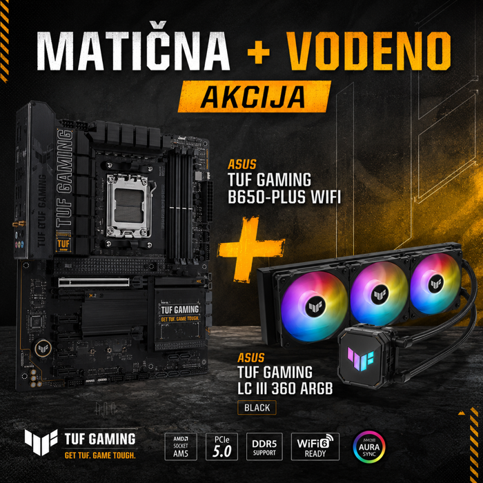 Matična ASUS TUF GAMING B650-PLUS WIFI + Vodeno ASUS TUF GAMING LC III 360 ARGB