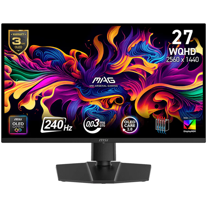 MSI MAG 272QPW QD-OLED X28 Gaming Monitor, 26.5", QD-OLED, 280Hz, QHD (2560x1440), 0.03ms, 1000 Nits, DisplayHDR True Black 400, 2x HDMI, 1x DP, Tilt, Swivel, Pivot, Height Adjustment, White