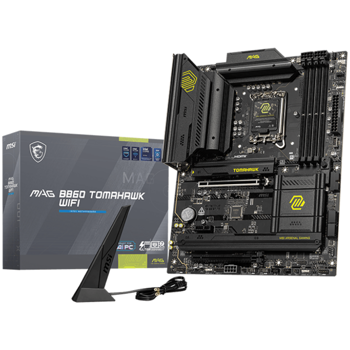 MSI MAG B860 TOMAHAWK WIFI, ATX, LGA 1851, 4x DDR5 Dual Channel DDR5 up to 9200(OC)MHz, 2x PCIe x16 slot, 3x M.2 slot, 4x USB 2.0, 4x USB 10Gbps, 1x USB 10Gbps Type-C, 1x USB 40Gbps Type-C, HDMI, DP,