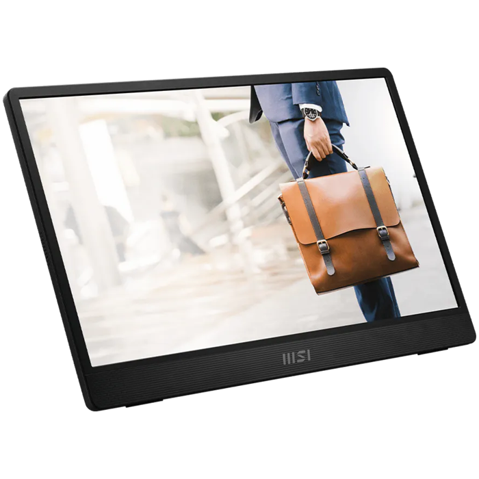MSI PRO MP161 E2U Portable Monitor, 15.6", 60Hz FHD (1920 x 1080), 16:9, IPS, 250NITS, 4ms, Anti-glare, 1x Mini HDMI, 2x Type-C (DP 1.2a signal with Alt mode & 15W Power Delivery / Power Input), 2x 1.
