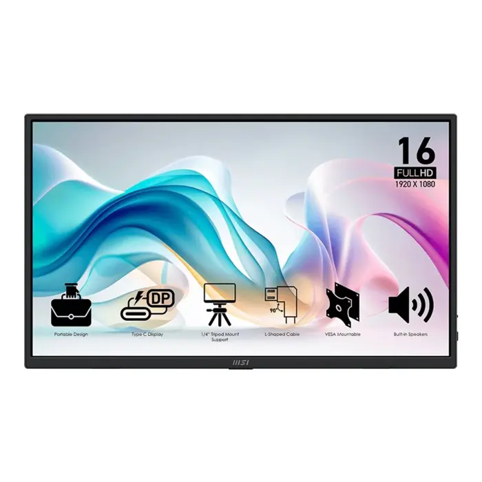 MSI PRO MP165DE E6 portable TV/monitor Portable monitor Black 39.6 cm (15.6") LED 1920 x 1080 pixels