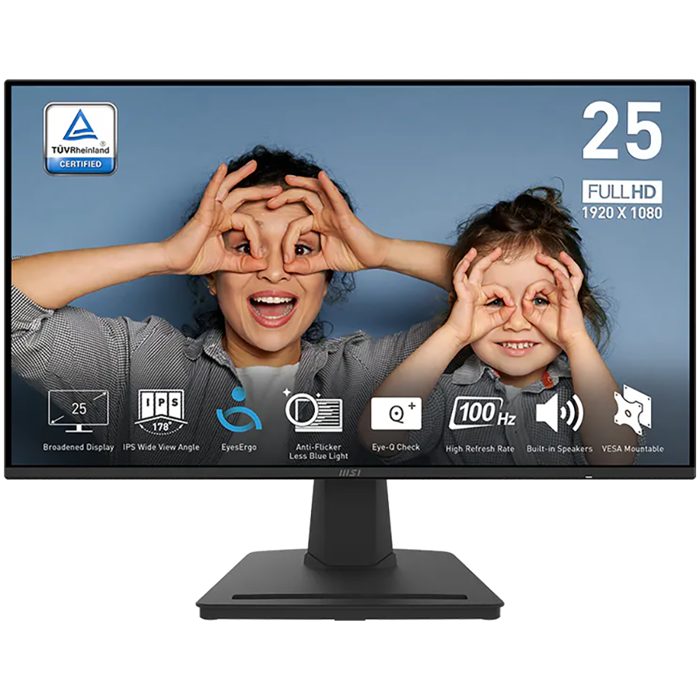 MSI PRO MP252 Professional Business Monitor, 24.5", IPS, 1920 x 1080 (FHD), 100Hz, 300nits, 1ms/4ms, HDMI, Display Port, Headphone, Speakers, VESA 100x100
