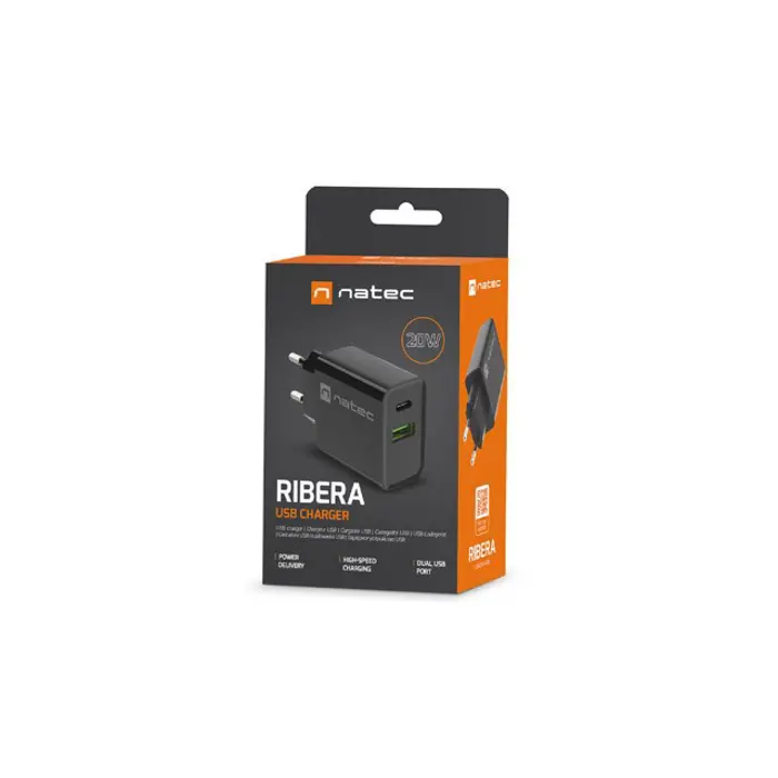 NATEC NETWORK CHARGER RIBERA USB-A+USB-C 20W PD