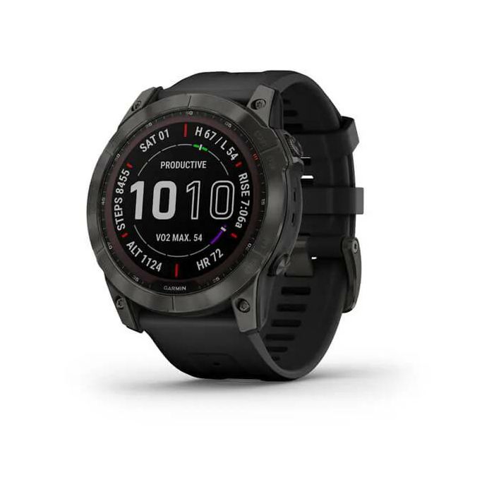 Pametni sat GARMIN Fenix 7X Sapphire Solar, HR, GPS, multisport, tamnosivi titanijski s DLC slojem / crni remen