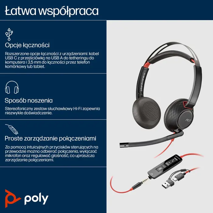 Poly Blackwire 5220 USB-C zertifiziert fĂĽr Skype/MS Teams