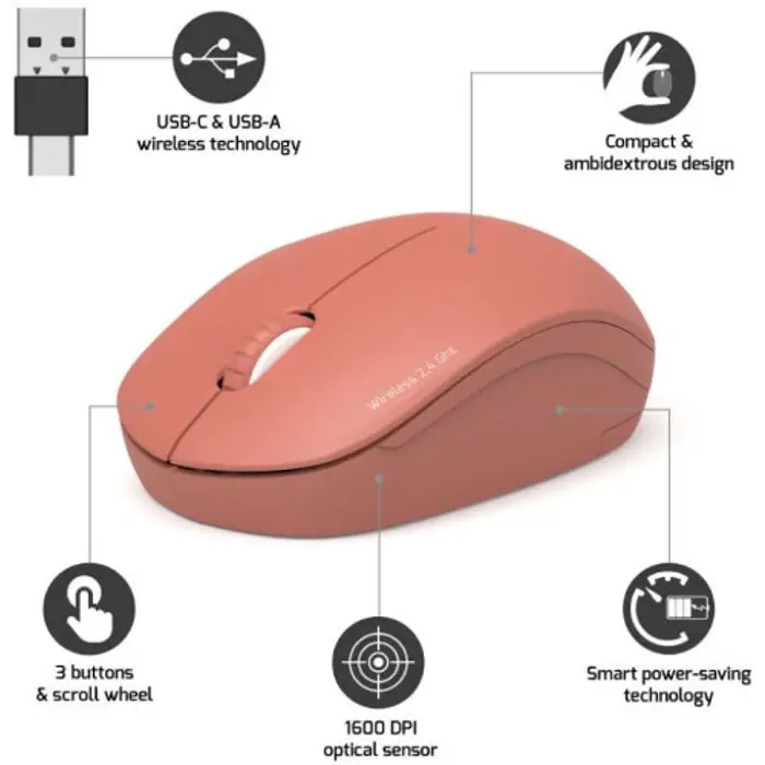 Port miš OFFICE bežični USB-A/USB-C, narančasti