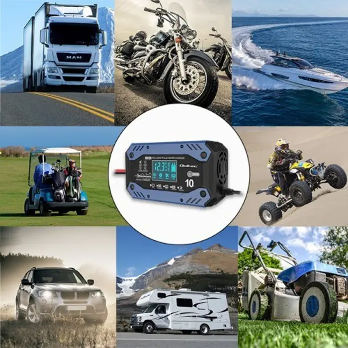 Qoltec 52482 Intelligent charger for STD AGM GEL LiFePO4 | Battery charger with repair function |12-24V |10A | LCD | 9 - stage charging