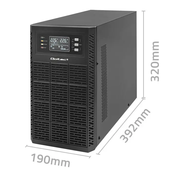Qoltec Uninterruptible Power Supply (UPS) | 3kVA | 3000W | Power Factor 1.0 | LCD | EPO | USB | Online