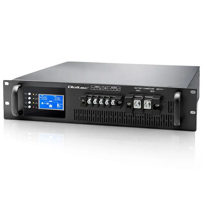 Qoltec Zasilacz awaryjny UPS Pure Sine Wave do RACK 3kVA 3000W PF 1.0 LCD EPO USB On-line Kompatybilność z LiFePO4 AGM GEL