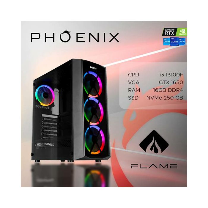 Računalo Phoenix FLAME W-500 Intel i3-13100F/16GB DDR4/SSD NVMe 250GB/GTX 1650