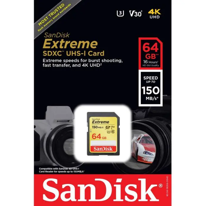 SanDisk Extreme PLUS 32GB SDXC memory card 170MB/s and 80MB/s read/write, UHS-I, Class 10, U3, V30