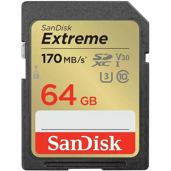 SanDisk Extreme PLUS 32GB SDXC memory card 170MB/s and 80MB/s read/write, UHS-I, Class 10, U3, V30