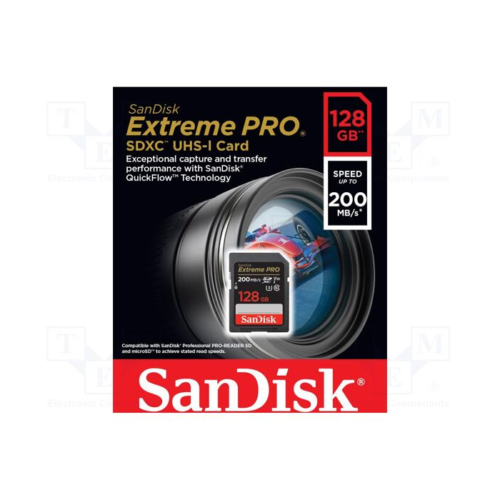 SanDisk Extreme PRO 128GB SDXC memory card 200MB/s & 90MB/s Read/Write UHS-I, Class 10, U3, V30