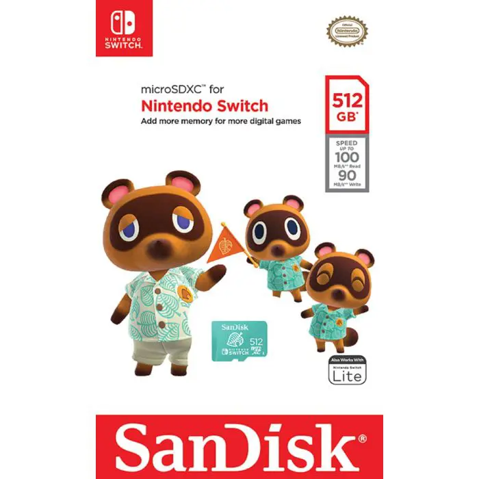 SanDisk microSDXC for Nintendo Switch 512GB, up to 100MB/s read, 90MB/s write, U3, C10, A1, UHS-1